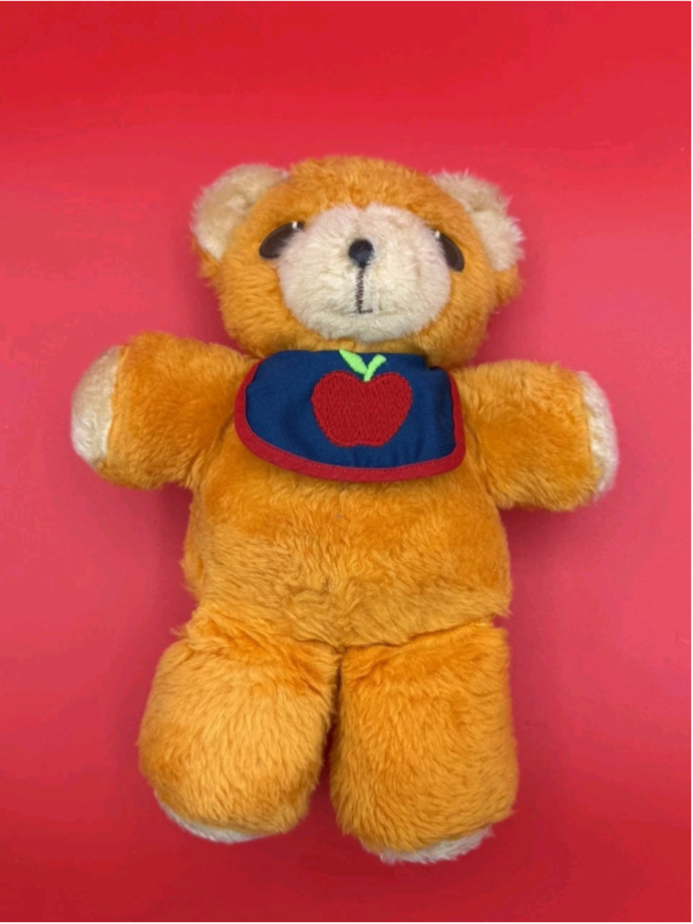 Vintage '75 Fisher-Price Freddy Teddy Bear 13" Orange Plush w/Squeak & Apple Bib